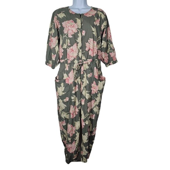 Lavie Rebecca Taylor Floral Short Sleeve Peonies Jumpsuit In Moss Combo XL - Picture 4 of 16
